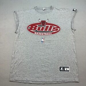 Vintage Starter Chicago Bulls Muscle Tee Gray Sleeveless NBA Shirt Mens L USA
